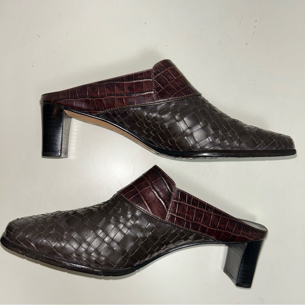 Brighton Tryst Brown Woven Leather Medallion Slip On Heel Mule - Picture 6 of 10